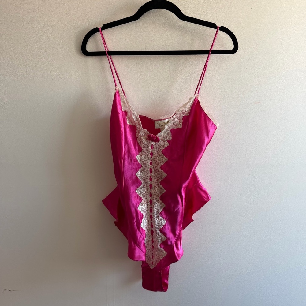 Vintage Victoria’s Secret Pink Satin Lace-Trim Bodysuit